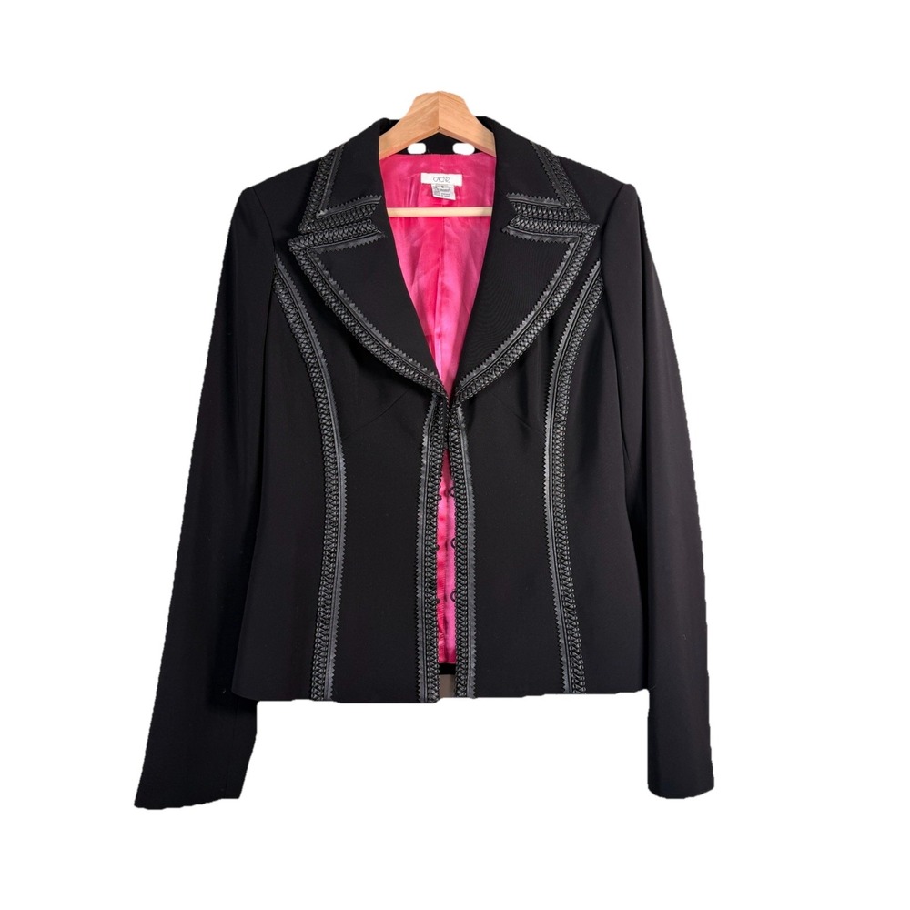 Vintage Cache Black Suit Jacket Faux Leather Piping Size 8 Going Out Office‎